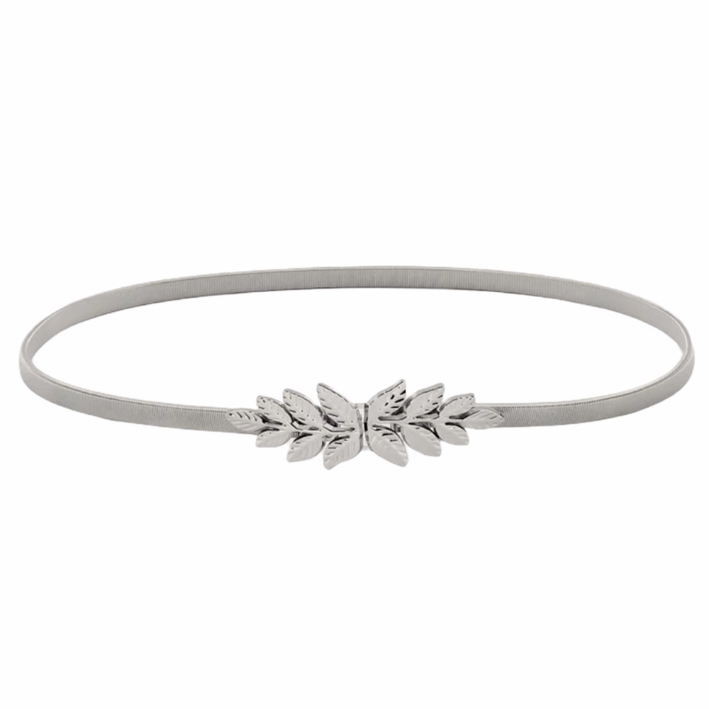 Silver Stretchy Leaf Skinny Belt
